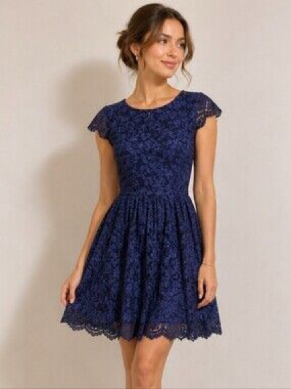 Aritzia Talula Navy Lace Fit & Flare Mini Dress